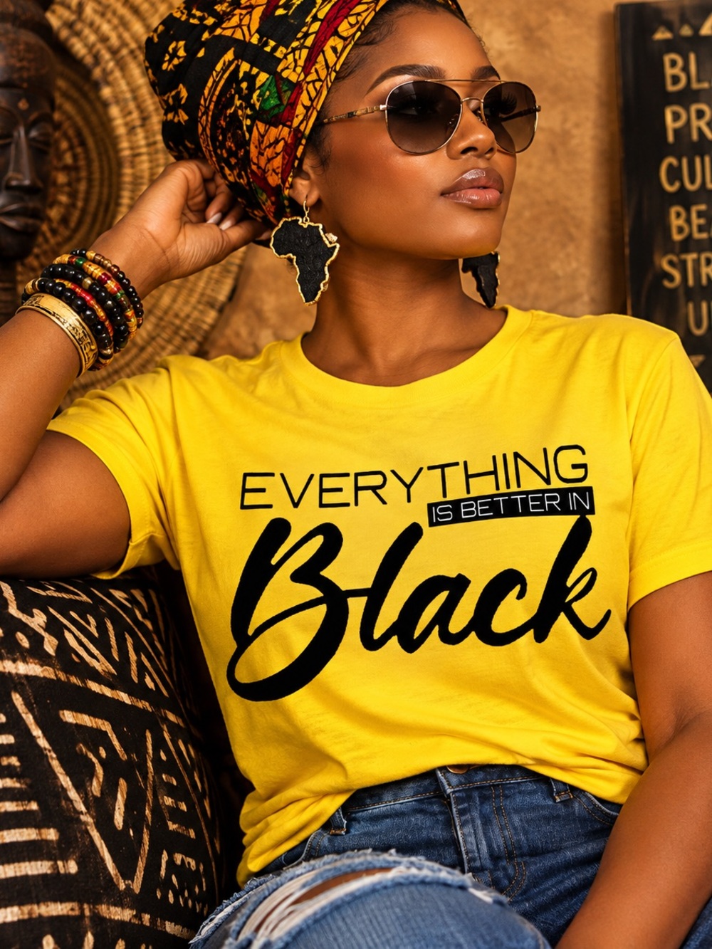 Everything is Better in Black Women's Yellow Graphic Tee